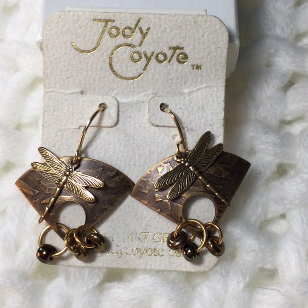 14k gold plated Jody Coyote dragonfly earrings